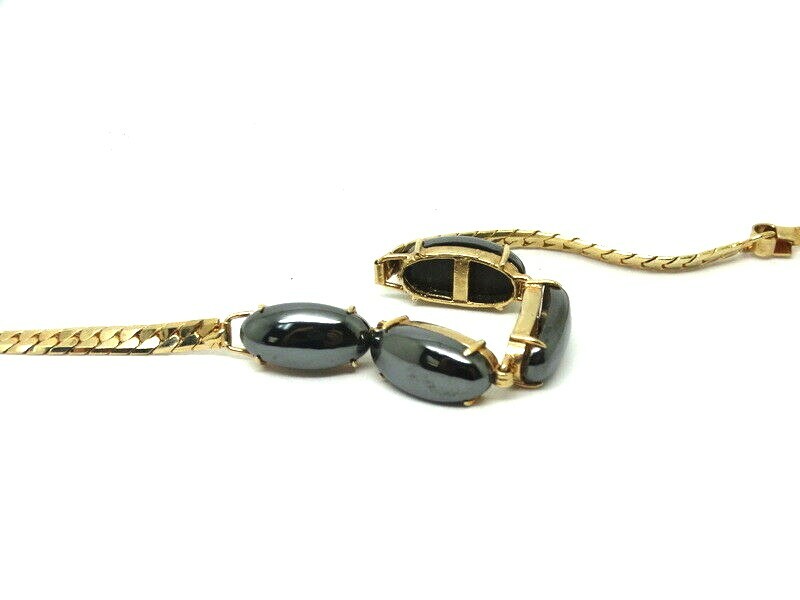 Lovely 4 Oval Shape Dark Grey HEMATITE Stone 18k Gold Plated Snake Link BRACELET