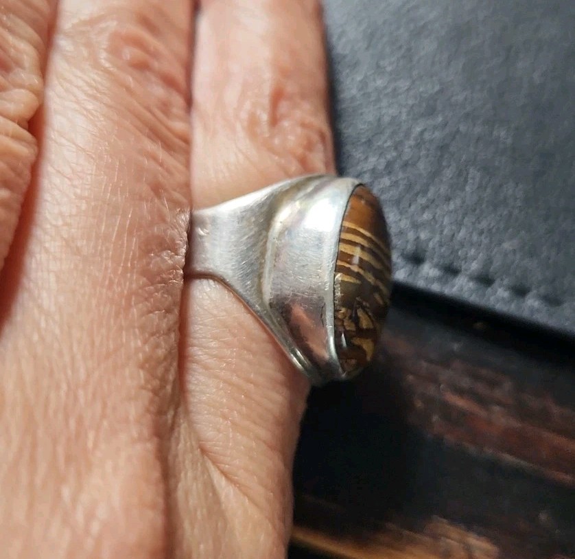Sterling 925 Silver Oval Tiger’s Eye Ring Sz 7.5 Handmade