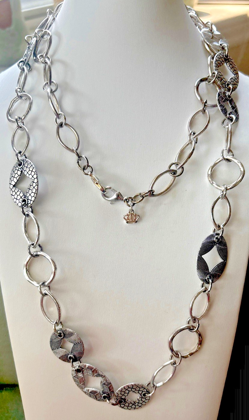 Signed Statement 38” Chunky Silver tone Mixed Metal Work Chain Necklace