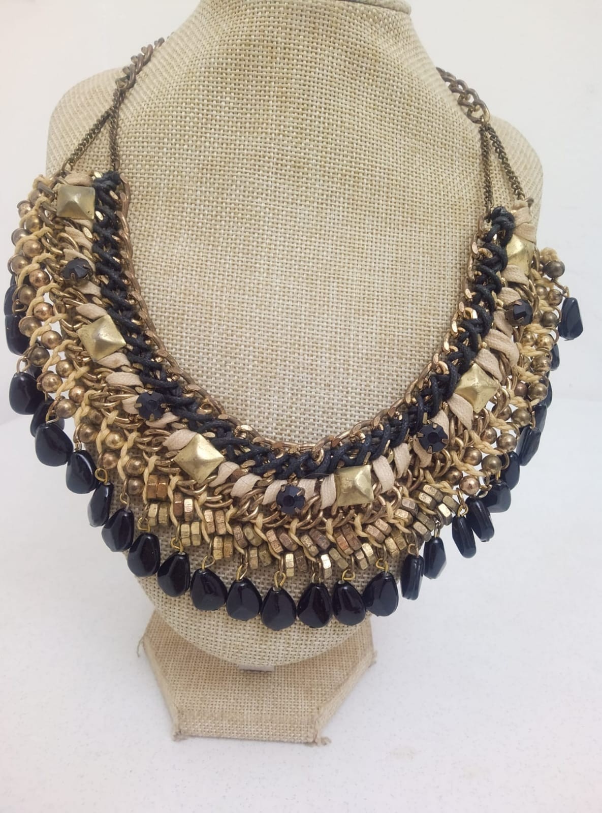 Luxurious multi-layer necklace ZARA Vintage Handmade stones Golden chains Woven