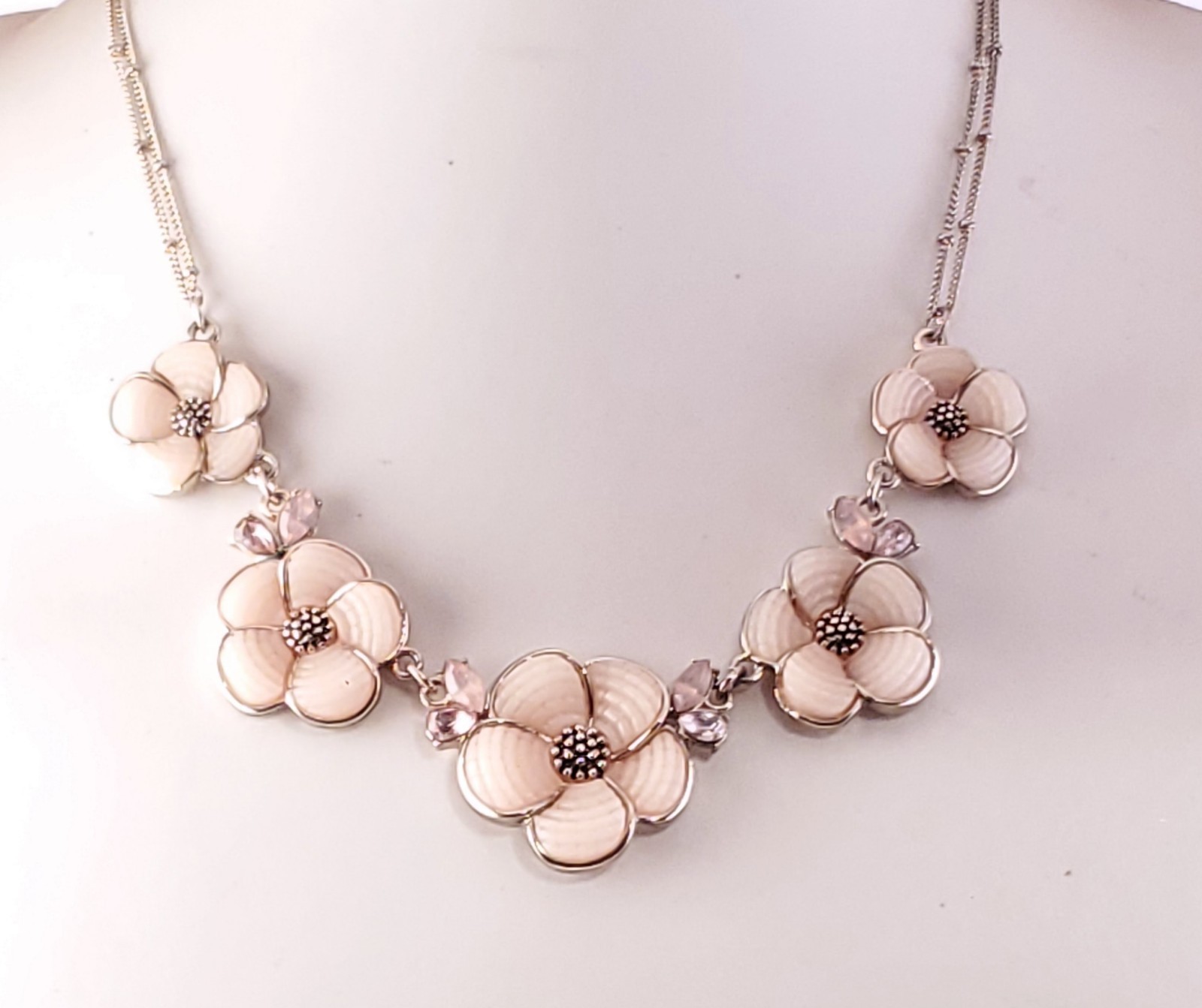 Elegant Napier Floral Statement Necklace – Rose Gold Tone & Peach Enamel