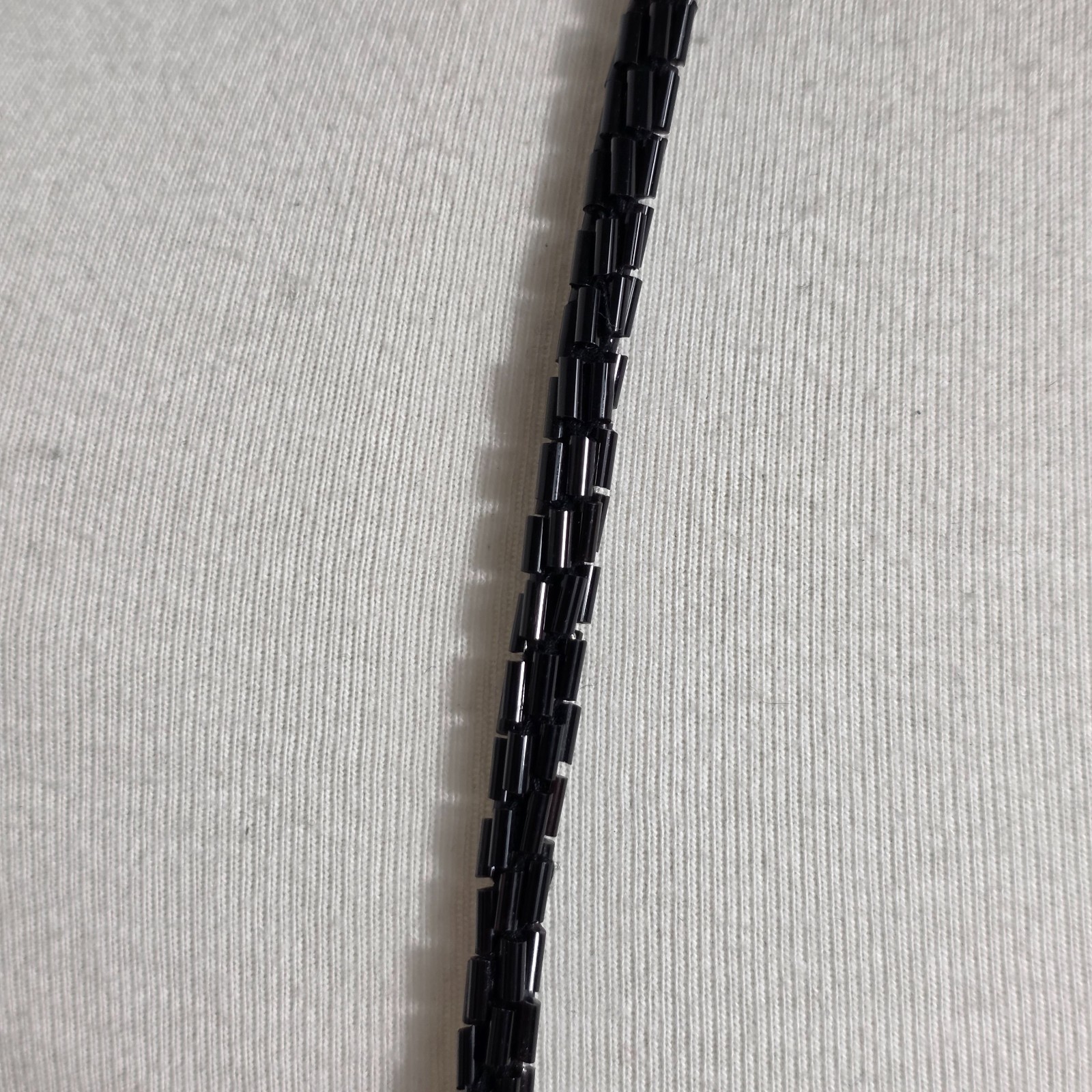 Vintage-Style Black Beaded Lariat Necklace Long Clasp Free Intricate Tassel Ends