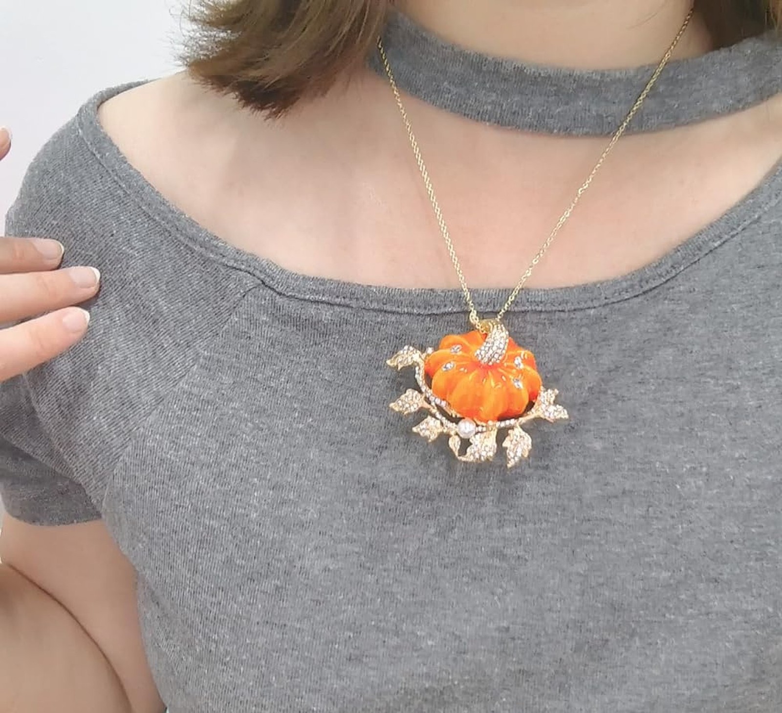 Rhinestone Autumn Pumpkin Brooch for Women Girls Gold Plated Fashion Enamel H…