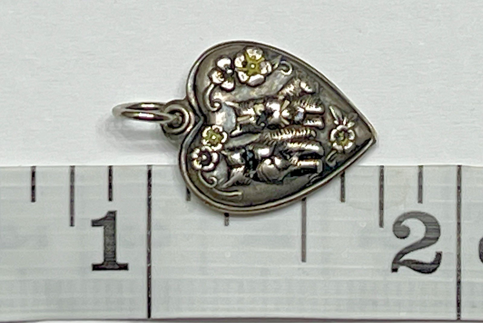 Sterling Silver Dog Heart Charm Pendant Vintage Antique Puffy Scottie Dogs 925