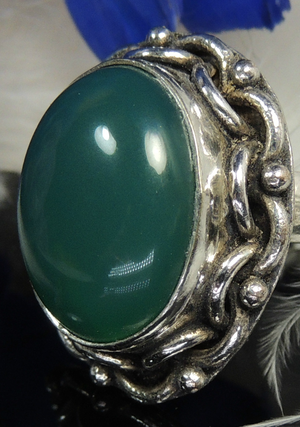 Vintage Chrysoprase 1 1/8″ Sterling Silver 0.925 Cocktail Band Ring size 7.5