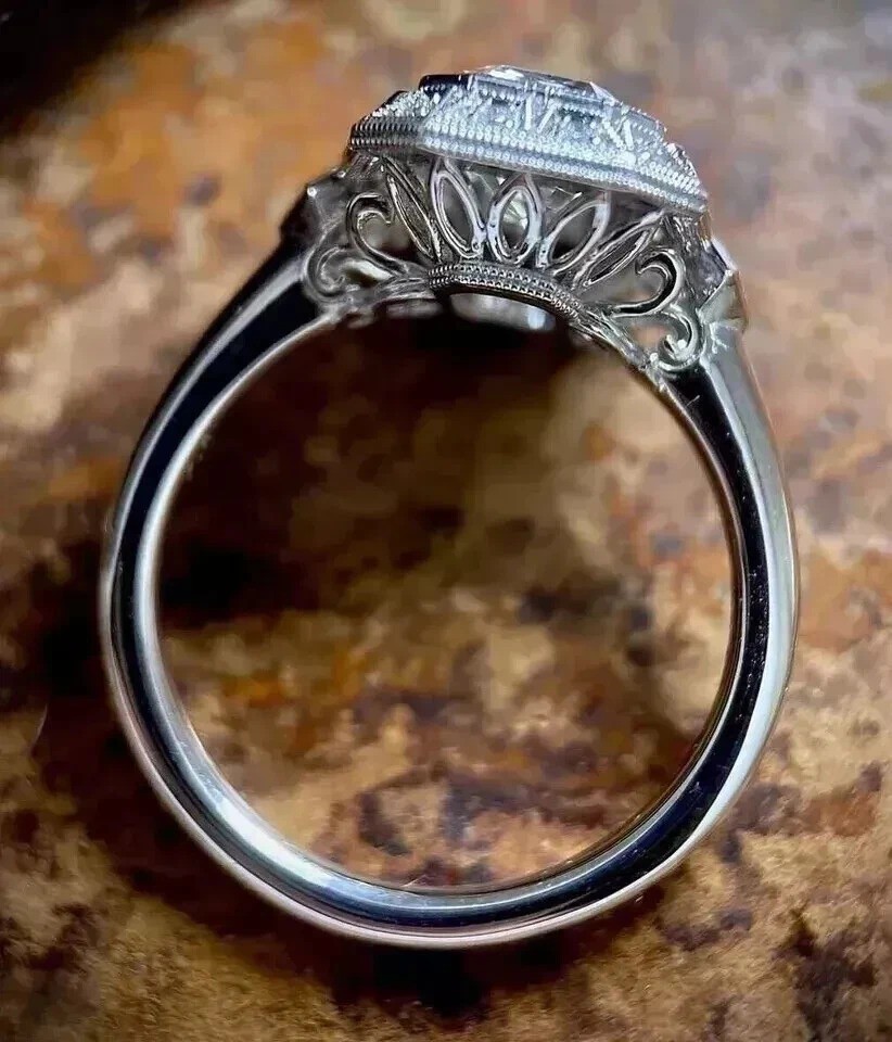 3Ct Art Deco Style Lab Created Diamond Octagon Engagement 14K White Gold FN Ring