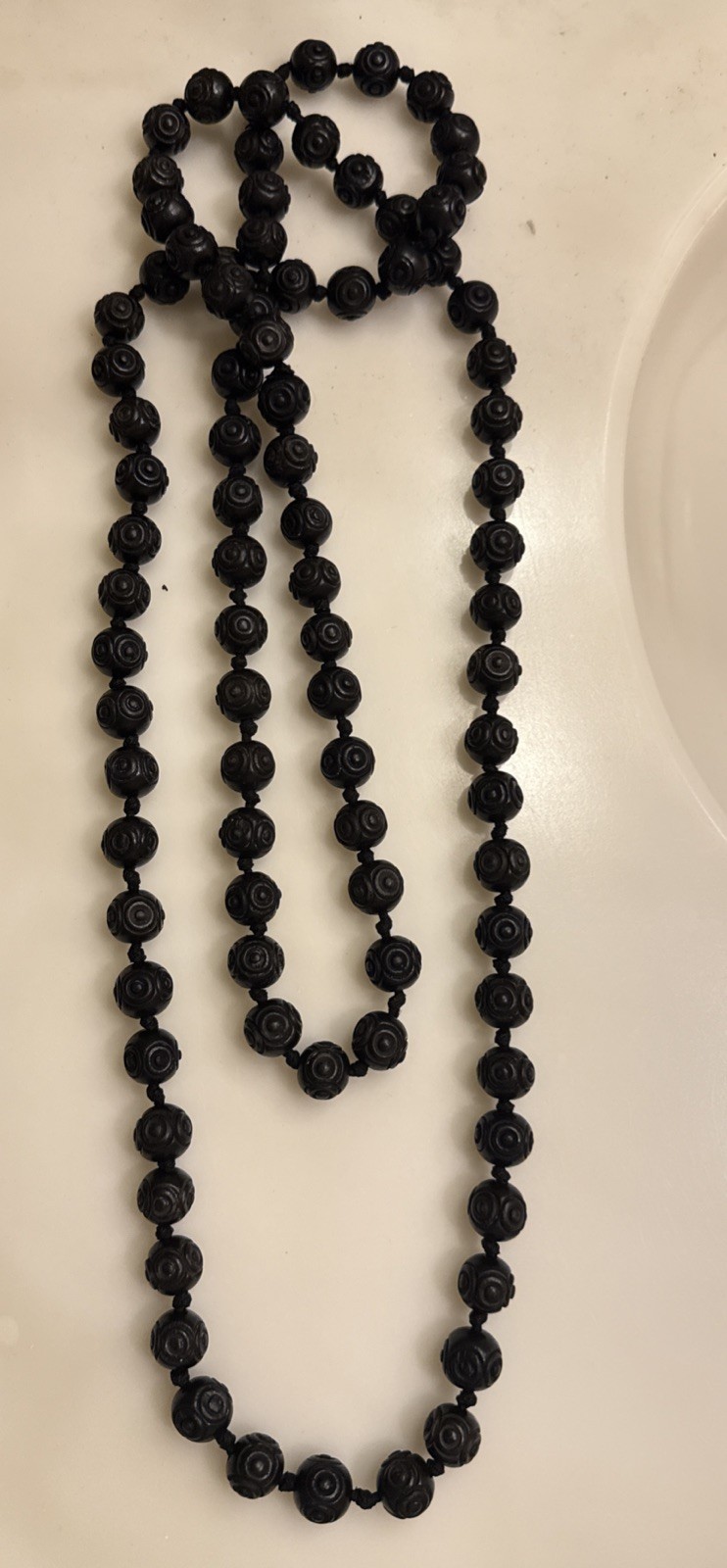 Antique Victorian Bog Oak Bead Mourning Necklace Approximately 50″ Long