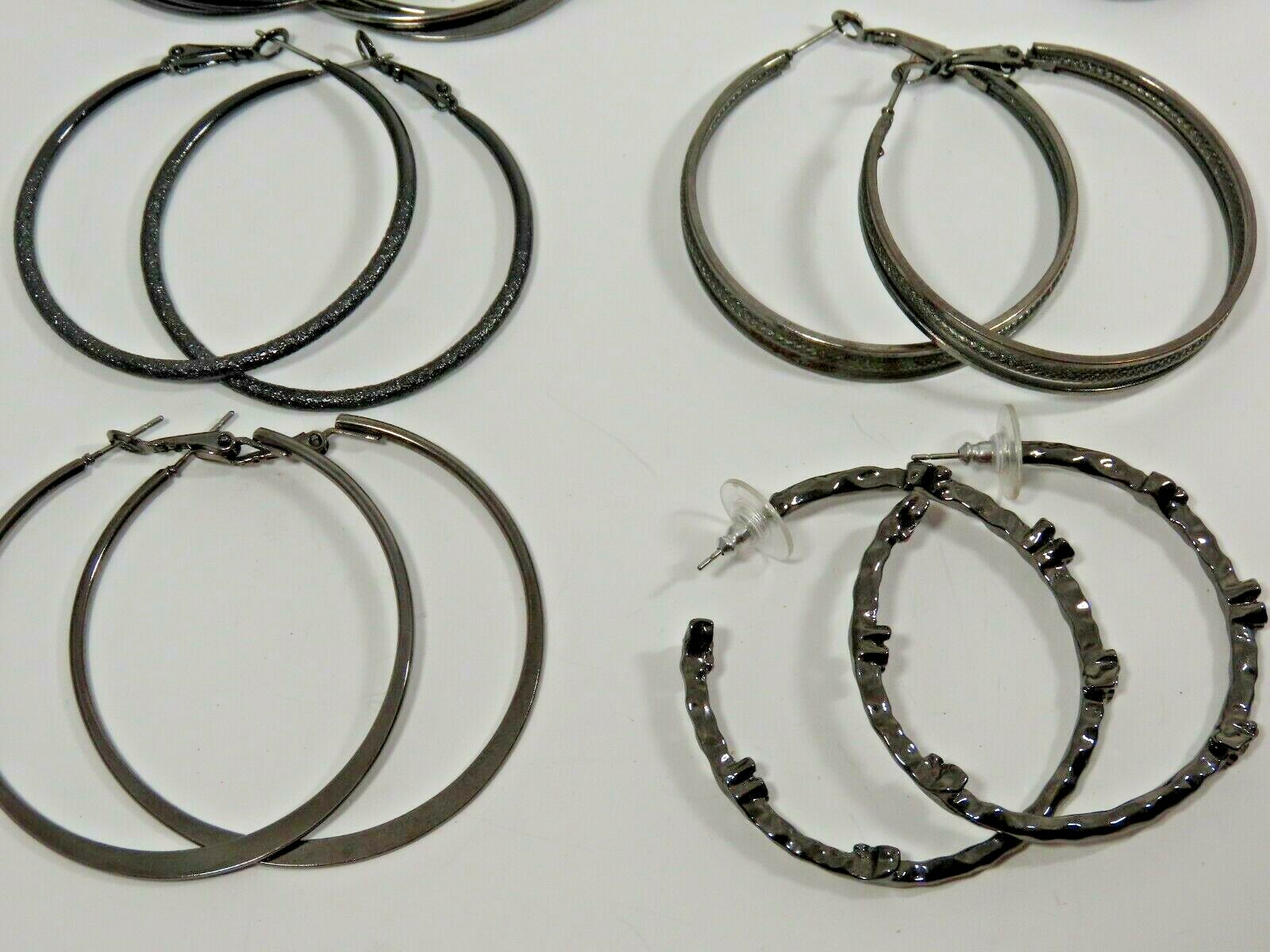 Hoops Dangle Earrings Lot Oxidized Blackened Mixed Vintage Mod Silver Tone B7904