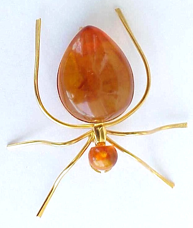 BALTIC AMBER INSECT SPIDER BROOCH GOLD JEWELRY 老琥珀 RUSSIAN USSR SOVIET PIN ORDER