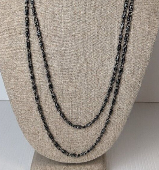 Dark grey chain necklace long vintage approx 44″