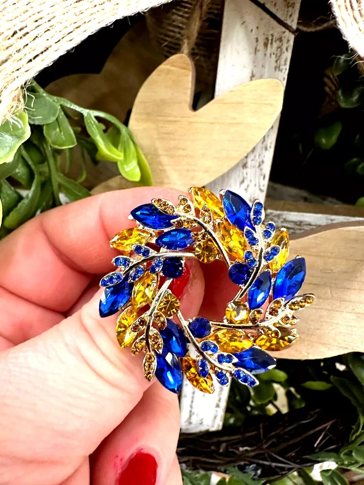 New Ukrainian Easter Wreath Rhinestone Brooch, Wheat Pin, Easter Gift For Her