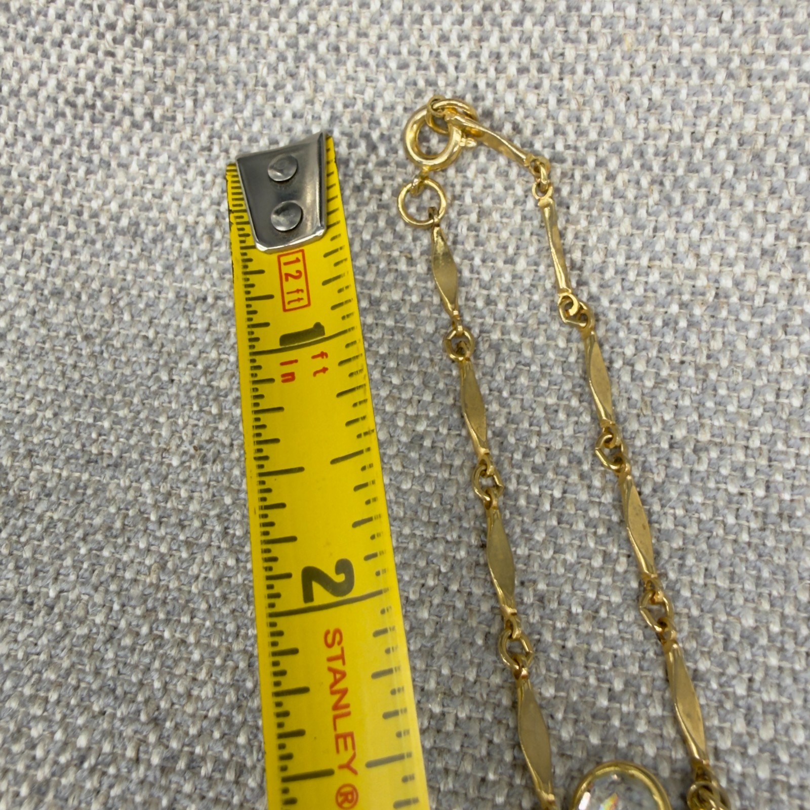 Vintage Station Necklace Gold Tone Bezel Set Crystals Opera Length 50 Inch