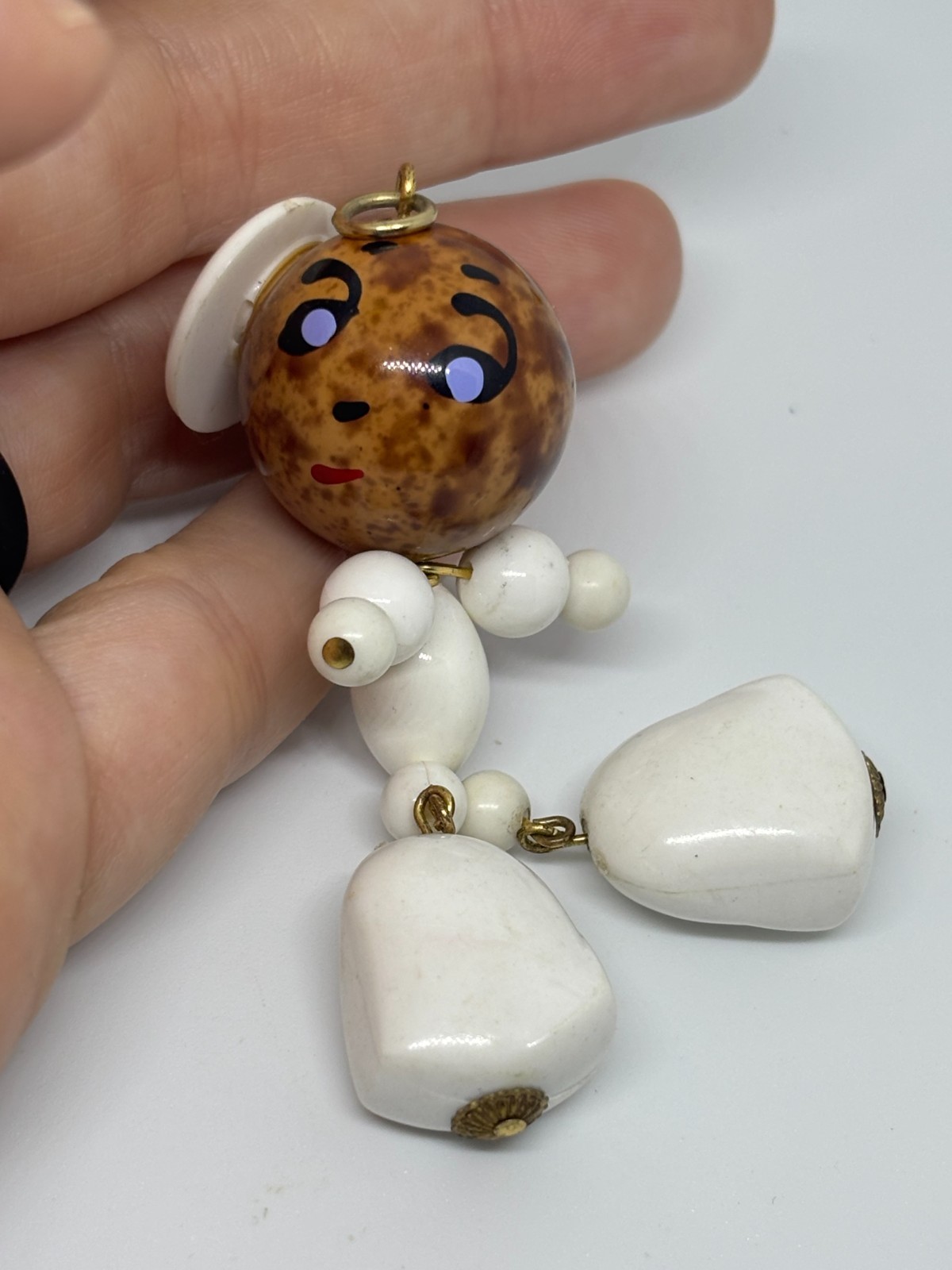 Vintage 40s 50s Articulated Parisian Frenchman Person Beaded Pendant Charm 2.5″