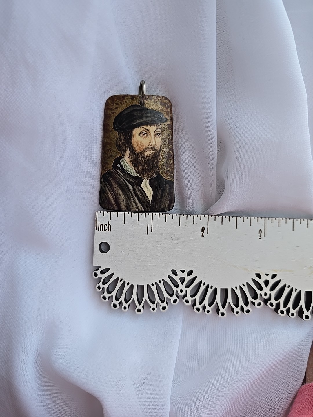 Vintage Polish Maja Witowiak Miniature Portrait Pendant Hand Painted Man Holbein