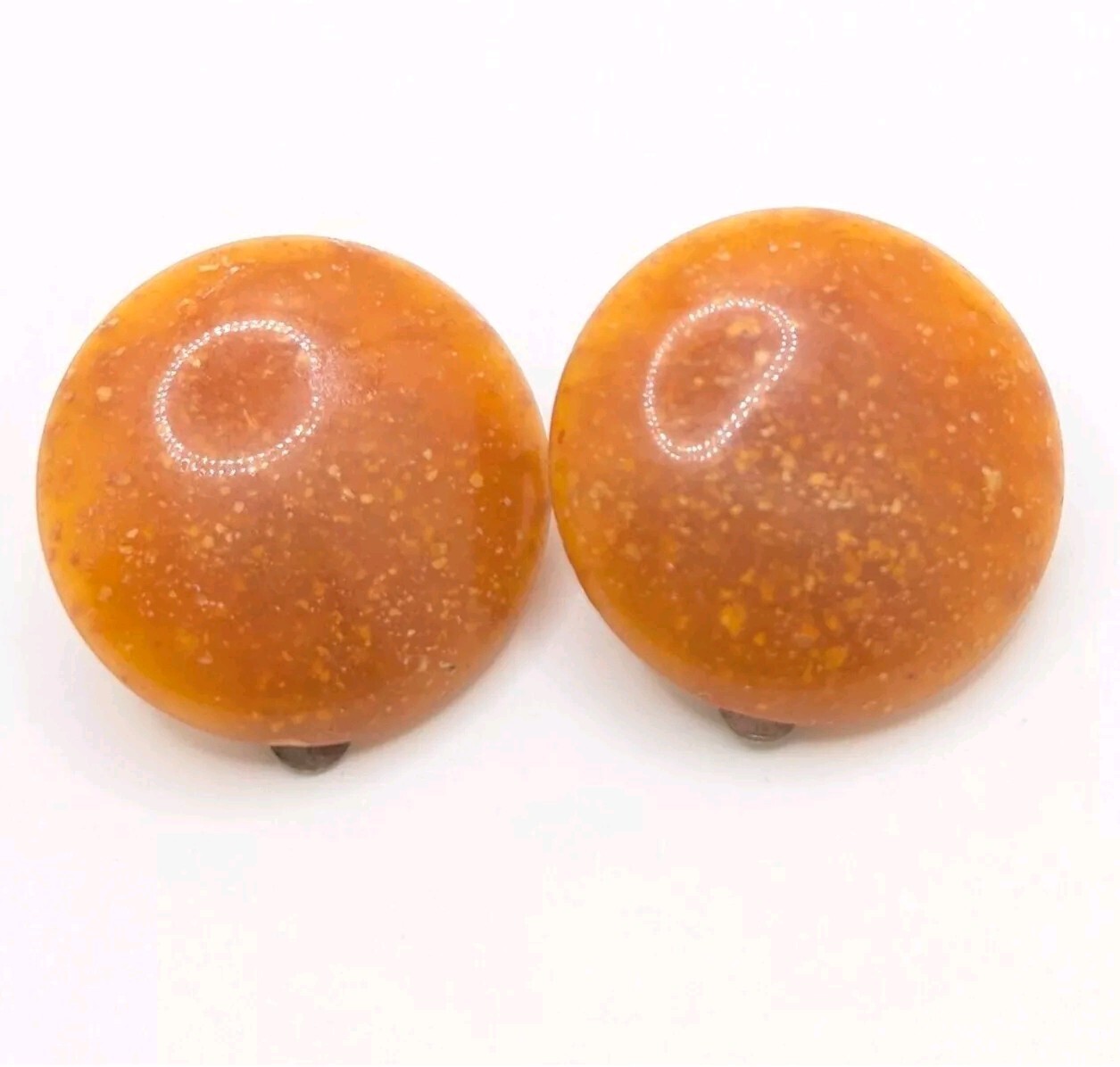 Vintage Speckled Orange 1980s Clip On Earrings Round Domed Gift For Her Woman