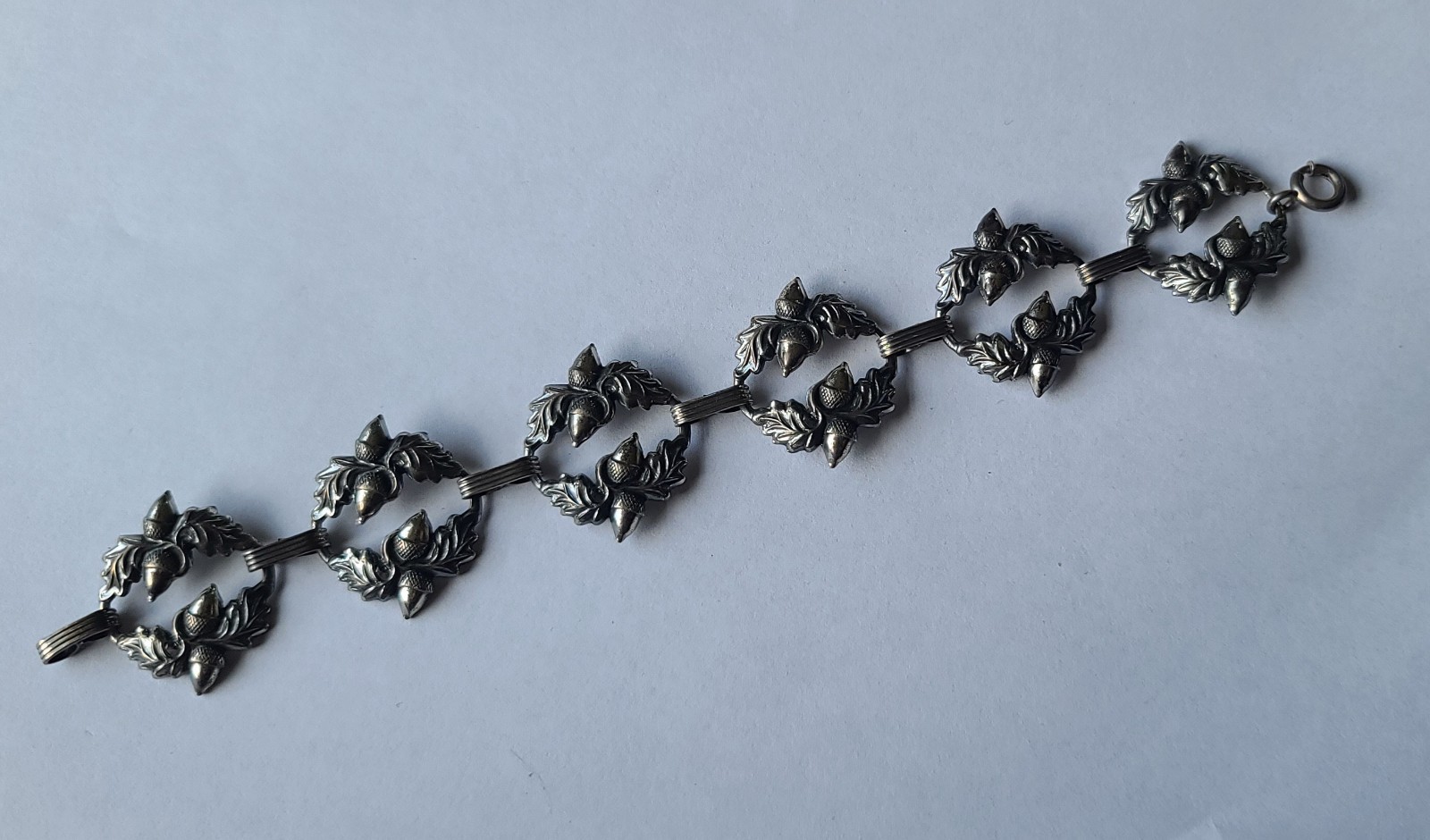 VTG Danecraft Sterling Silver Acorn Oak Leaves Wreath Bracelet Signed 7″ 14gm