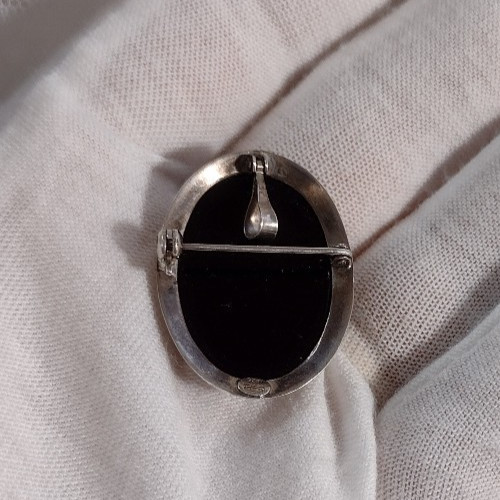 Cameo Sterling Silver 925 Italy Azure Agate Pendant Brooch 1121 NA Rare Hair