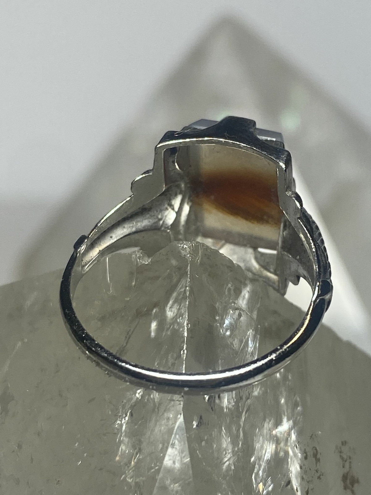 Agate ring Art Deco sterling silver women