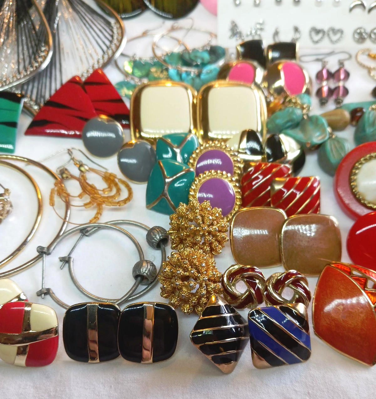 Vintage/Now Junk Drawer Earring Lot 4 – 60 Pairs Mixed Materials All Wearable