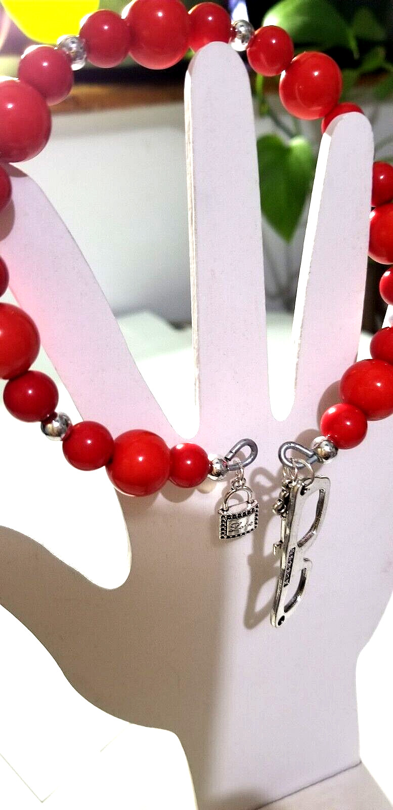 Vintage Handmade Unisex Adult Adjustable Red Beaded Bracelet with Charms