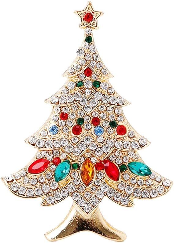 SCASTOE Vintage Colored Christmas Tree Rhinestone Brooch Pin Wedding Party Jewel