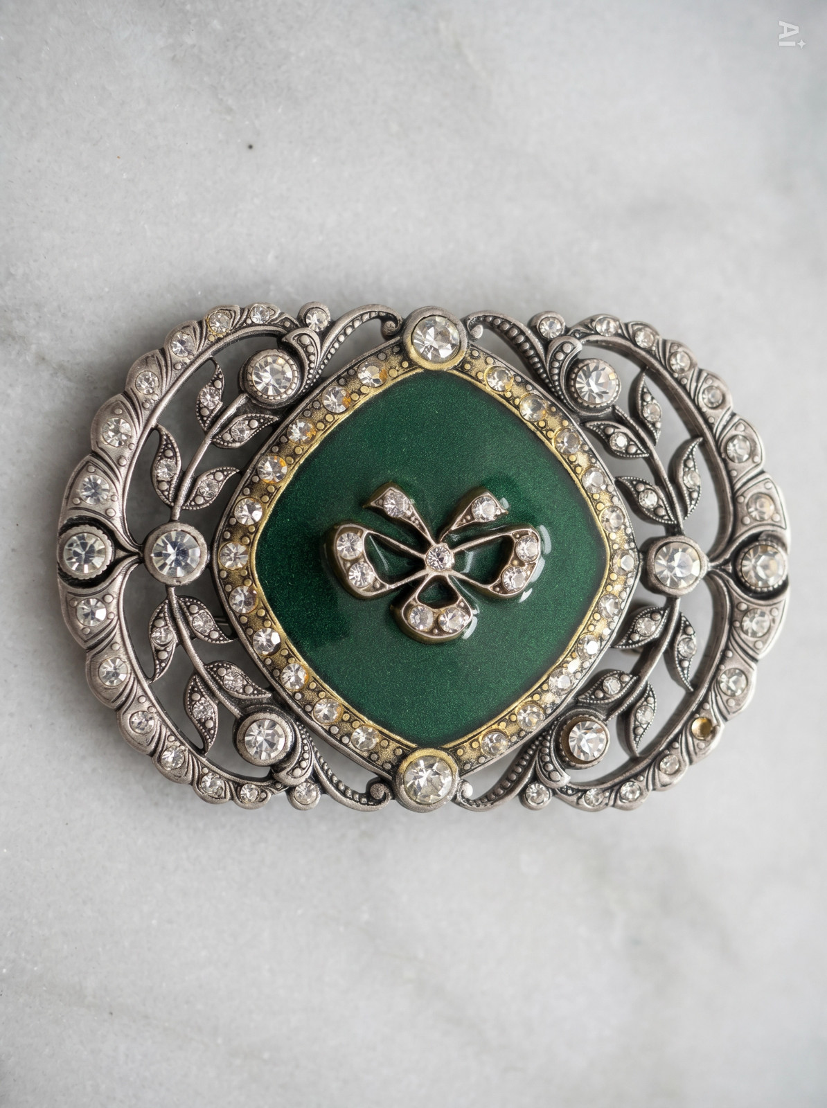 Vintage Catherine Popesco France Green Enamel Rhinestone Butterfly Brooch