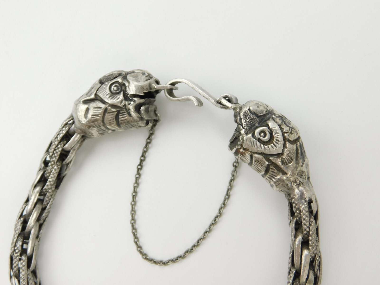 Vintage Sterling Silver Double Head Makara Chain Link Bracelet Hindu 26.6 grams