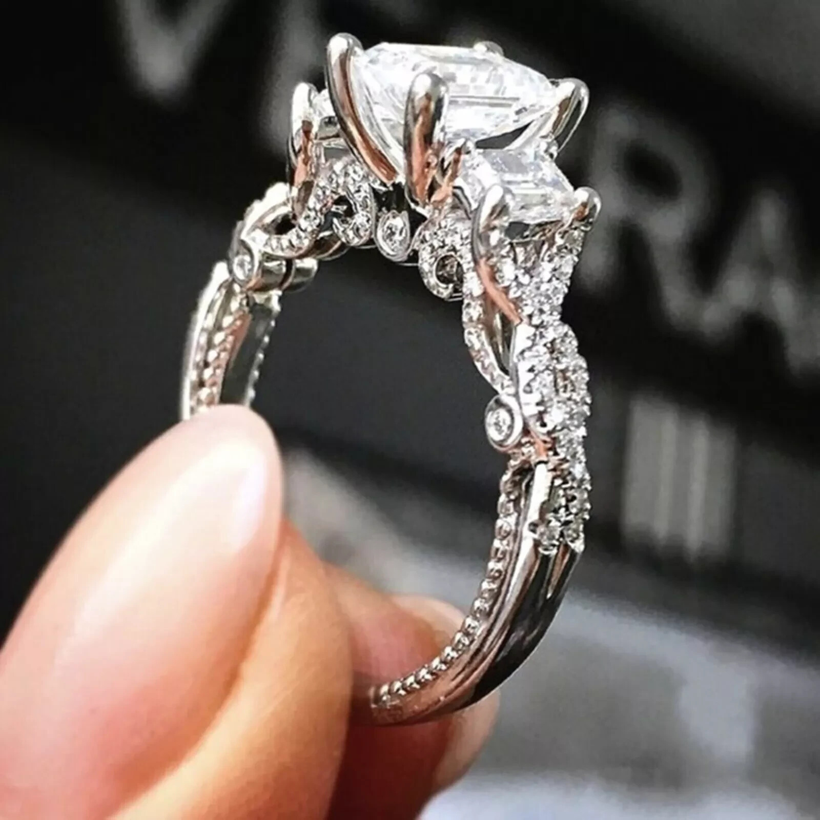 1.75Ct Princess Lab Created Diamond 14K White Gold Finish Anniversary Gift Ring