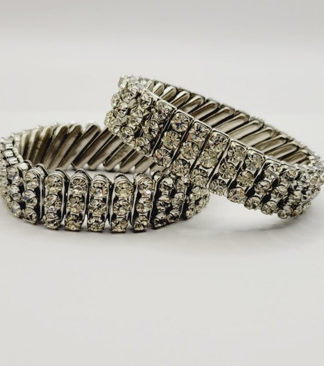 Crystal Stretch Bracelet Made In Hong Kong Japan Set of 2 Stackable Vintage