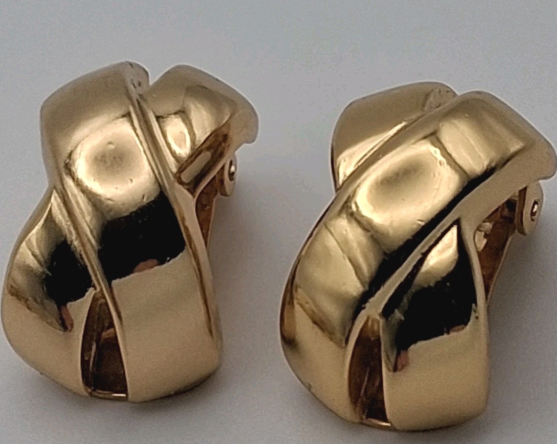 Vintage CHRISTIAN DIOR Gold Tone Criss Cross X Design Clip on Earrings