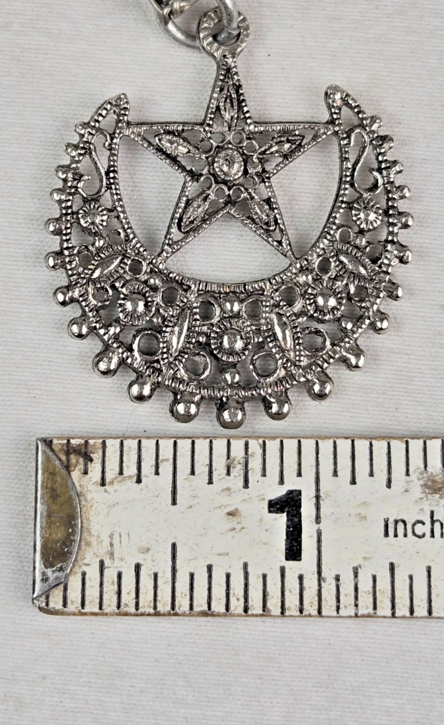 Silvertone Crescent Moon & Star Pendant Necklace Excellent Condition