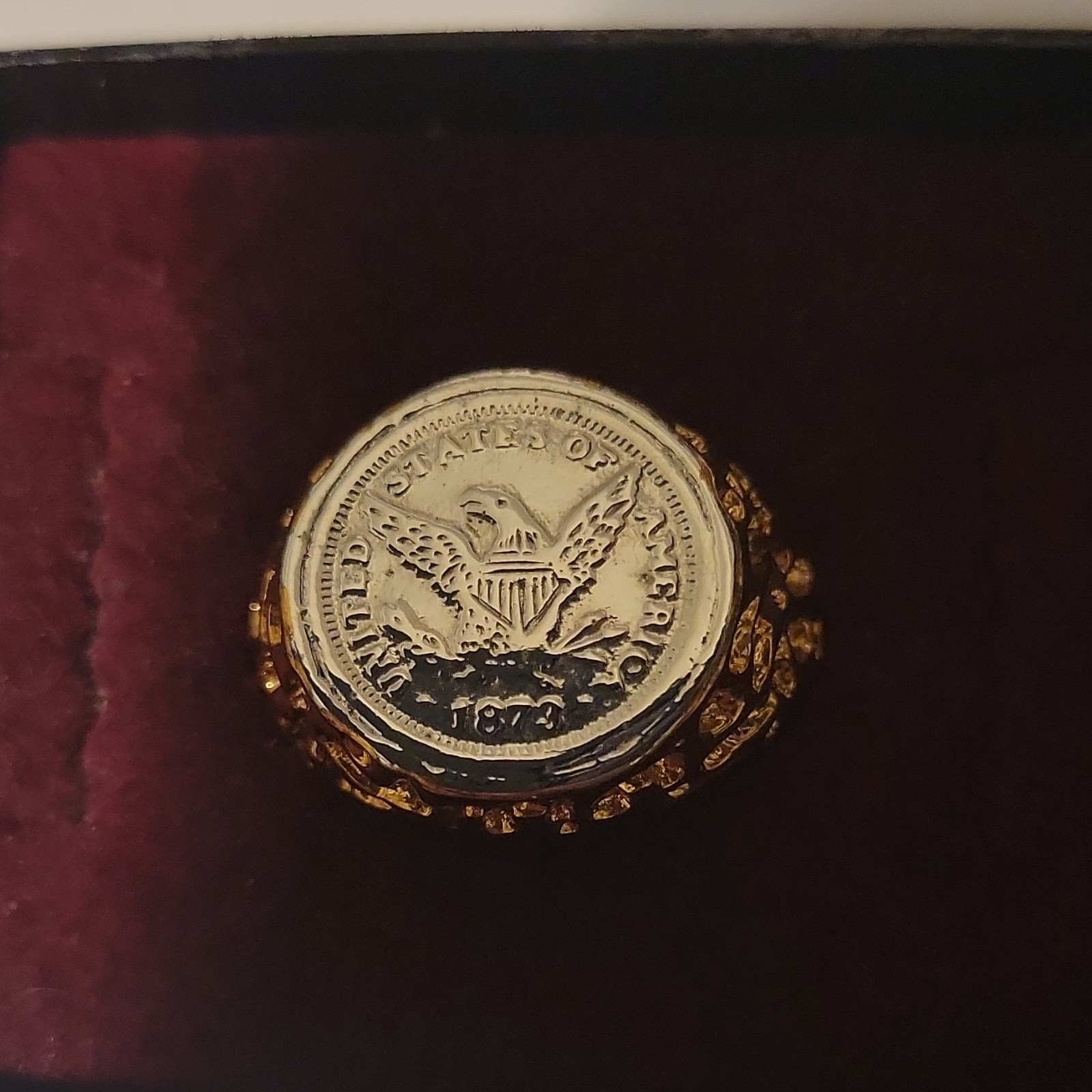 Vintage Gold & Silver Coin Design Round Ring 1873 USA Metal No Stone