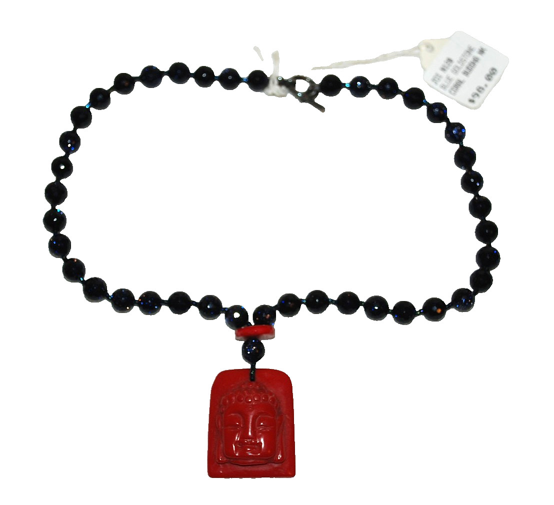 Blue Goldstone Coral Budda Choker Necklace Women’s Jewelry JOI N120 Vintage 1987