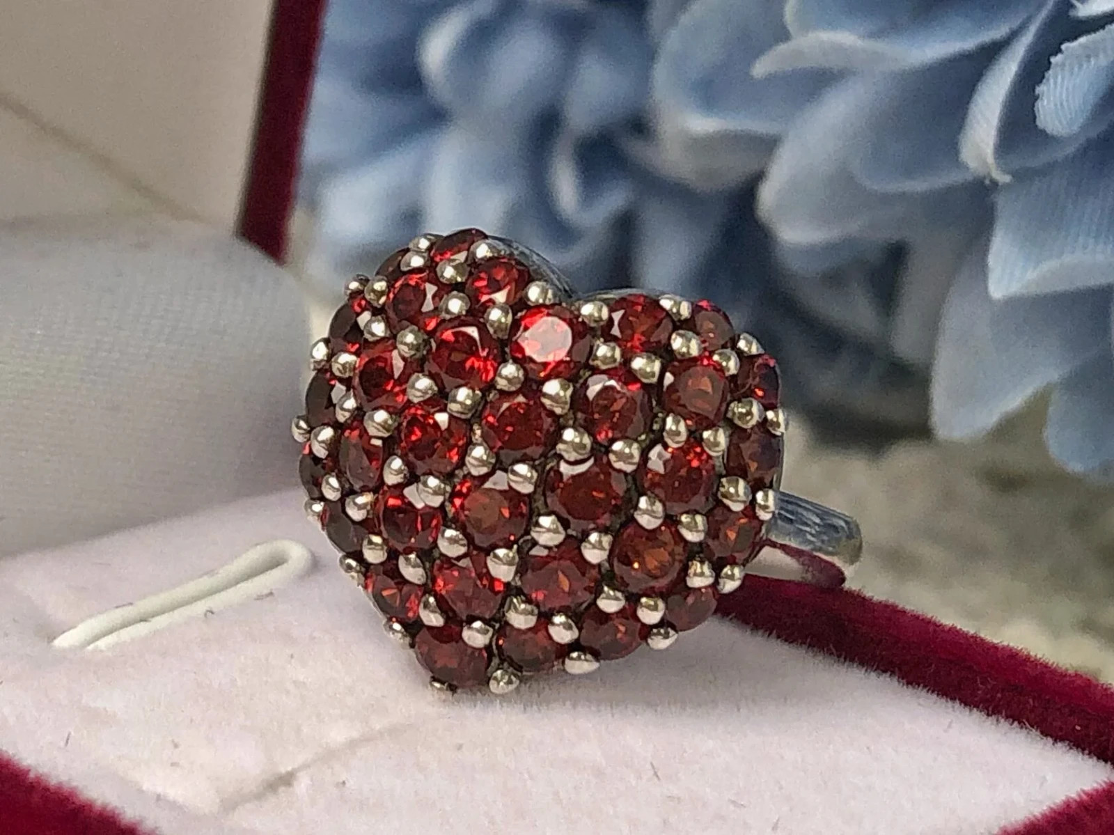 Rare Estate Vintage Ring Sterling Silver 925 Natural Czech Garnet Stone Size 6.5
