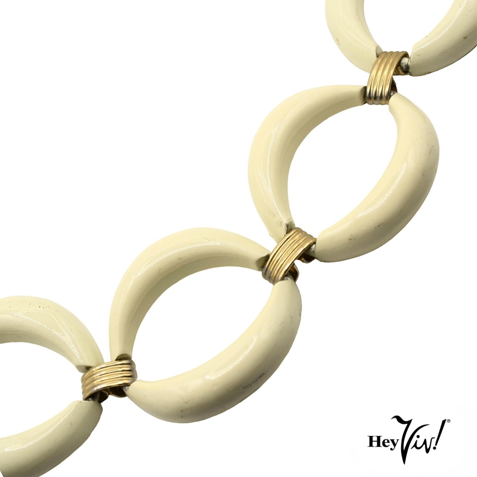 Vintage 1960s Mod Off White Enamel Link Bracelet Gold Tone Accents 7″ – Hey Viv