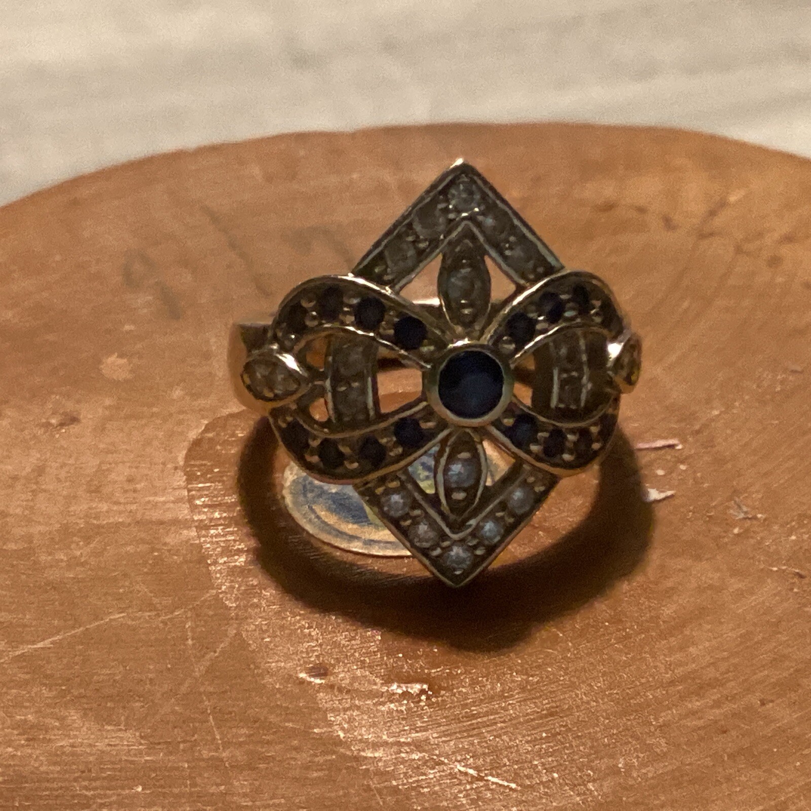 Vintage Electroplate Silver Tone Ring Art Deco Style Size 6.25