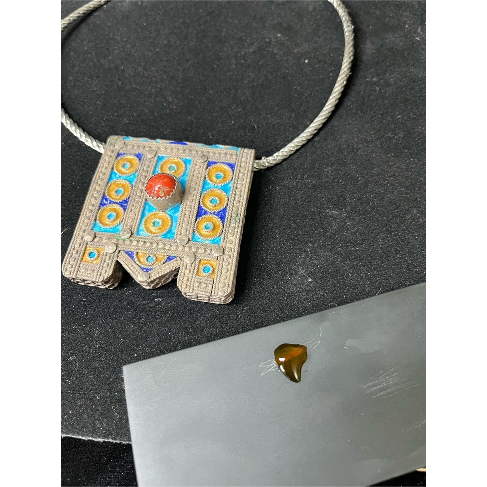 Vintage/Antique Moroccan Berber “Hirz” amulet pendant Necklace in Frame