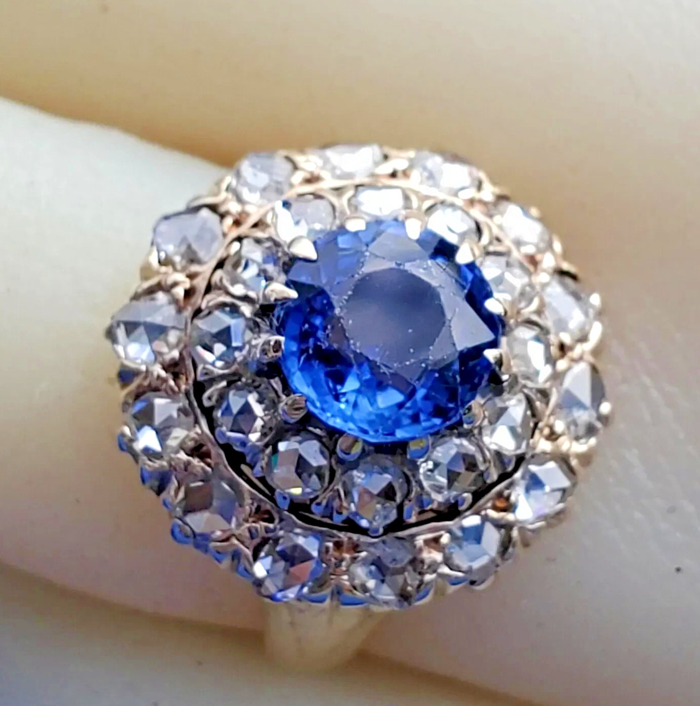 Original EARTH MINED SAPPHIRE DIAMOND Engagement Ring Antique Victorian 14K GOLD