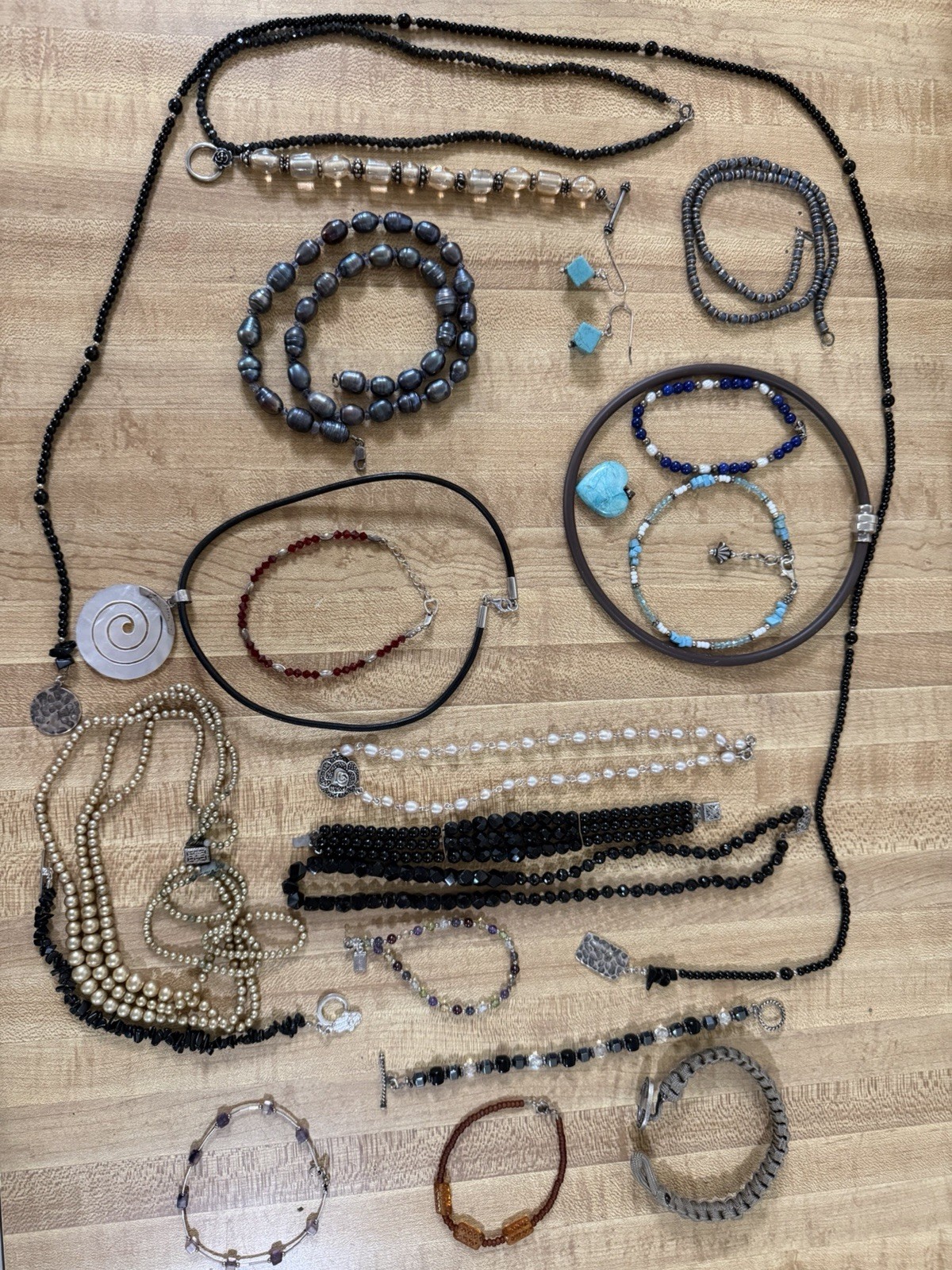 Sterling Silver Vintage Modern Mix Bead Plastic Stone Necklaces Bracelet Lot