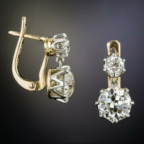 3Ct Art Deco Style Round Diamond Drop Dangle Engagement 14K Gold Finish Earrings