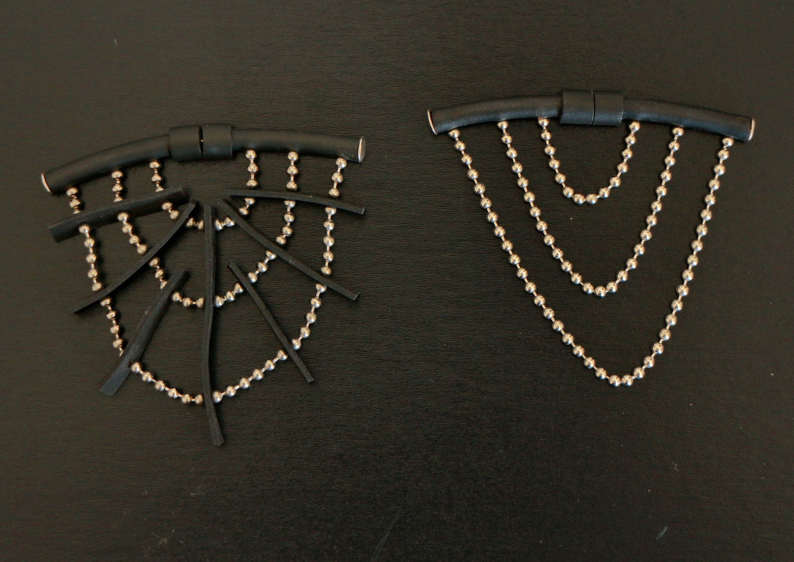 1980s Pair of Black Ball Chain Rubber & Metal None-Identical Earrings Jewelry