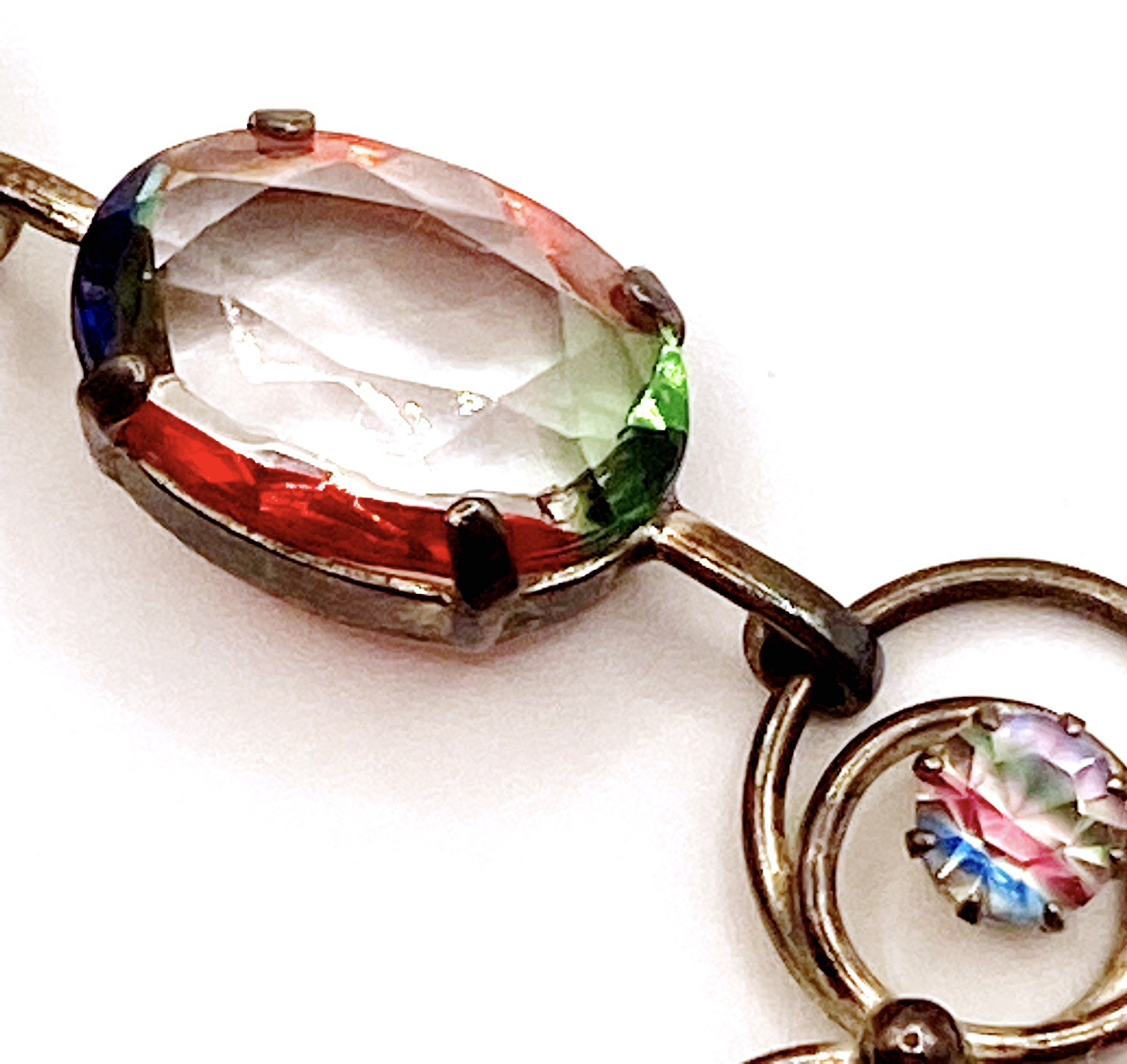 SILVER 835 FEINSTE RHEINKIESEL IRIS RAINBOW GLASS CAB BRACELET & EARRING SET