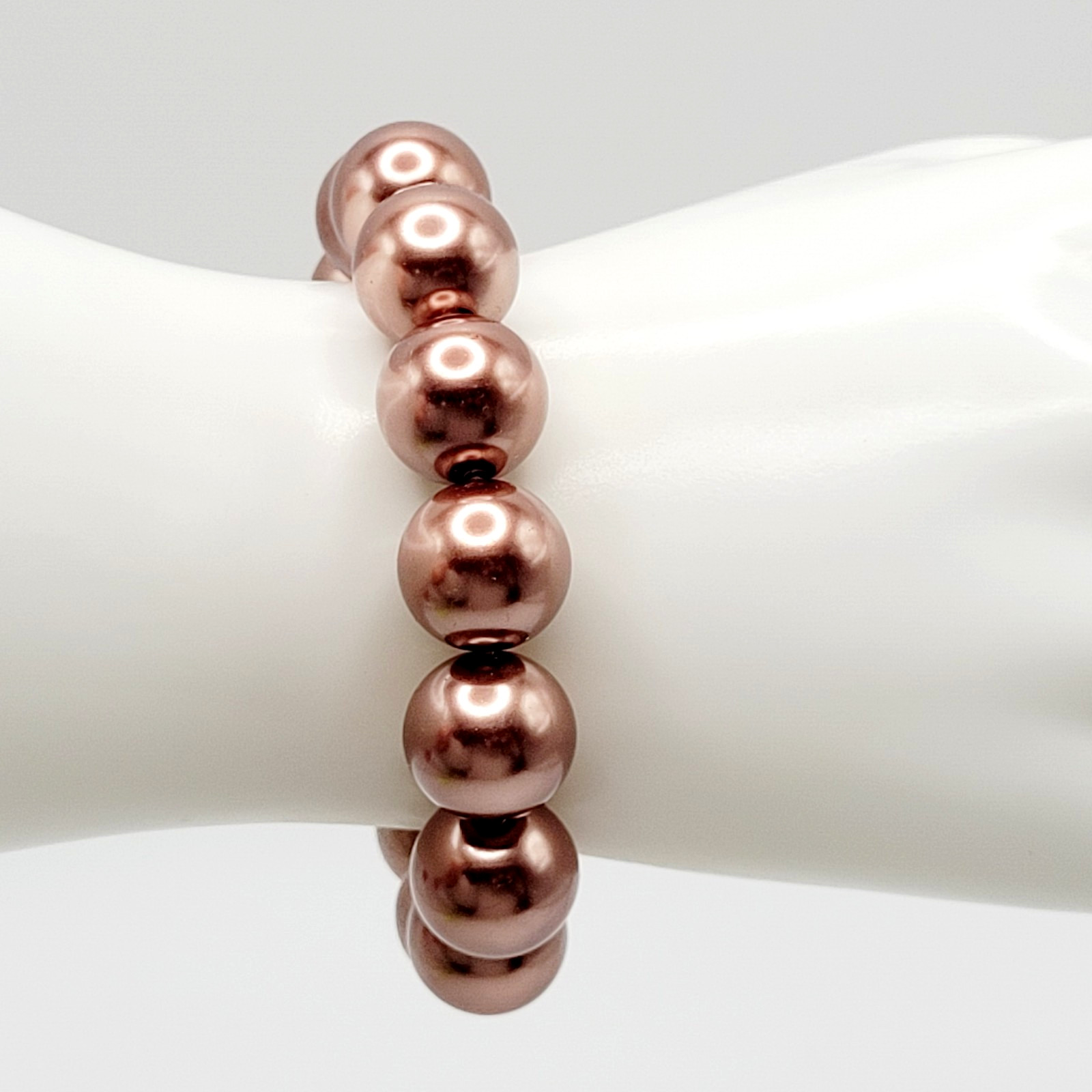 Hematite Chunky Rose Gold Coppery Metallic Hue Round Beaded Stretch Bracelet