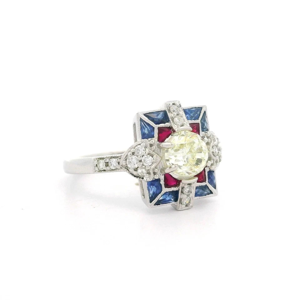 3Ct Art Deco Style Lab Created Diamond Engagement Wedding 14K White Gold FN Ring