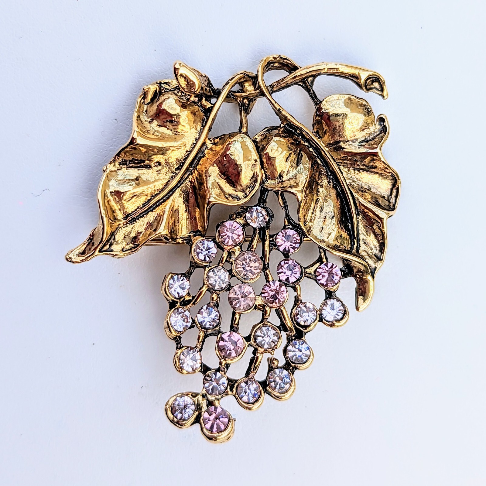 NOS Vintage Lavender Purple Lilac / Wisteria Branch Rhinestone Cluster 2″ Brooch