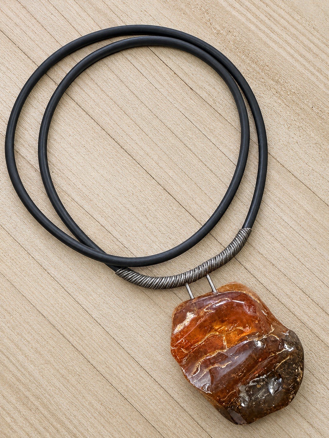 Large Baltic Amber Teardrop Pendant Necklace Black Leather Cord