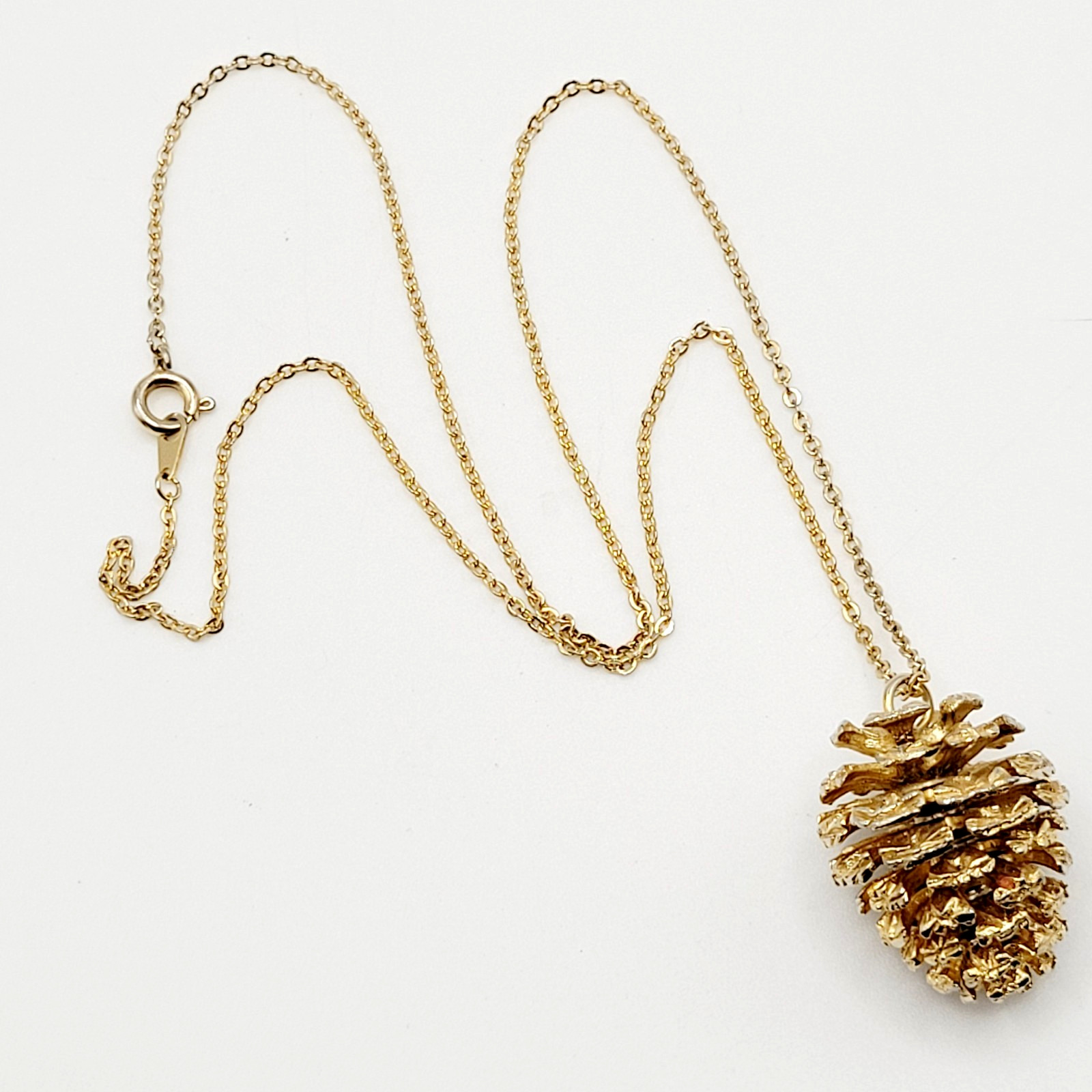 Pinecone Articulated Pendant w Chain Woodland Holiday Nature Gold Tone Necklace