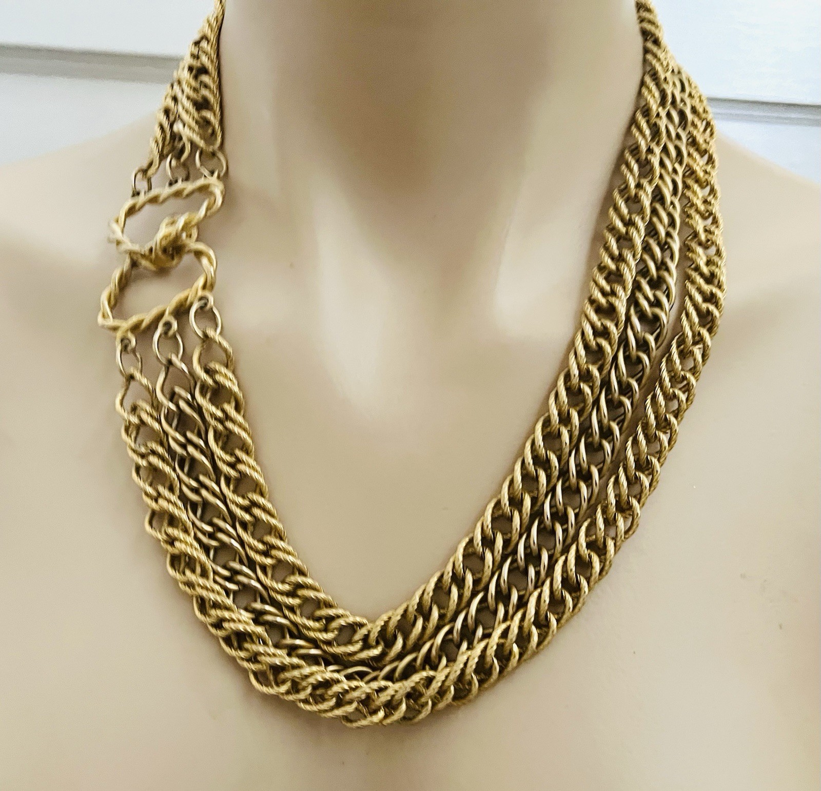 Vintage Unsigned Gold Tone 21 In Multi Chain Couture Runway Statement Necklace
