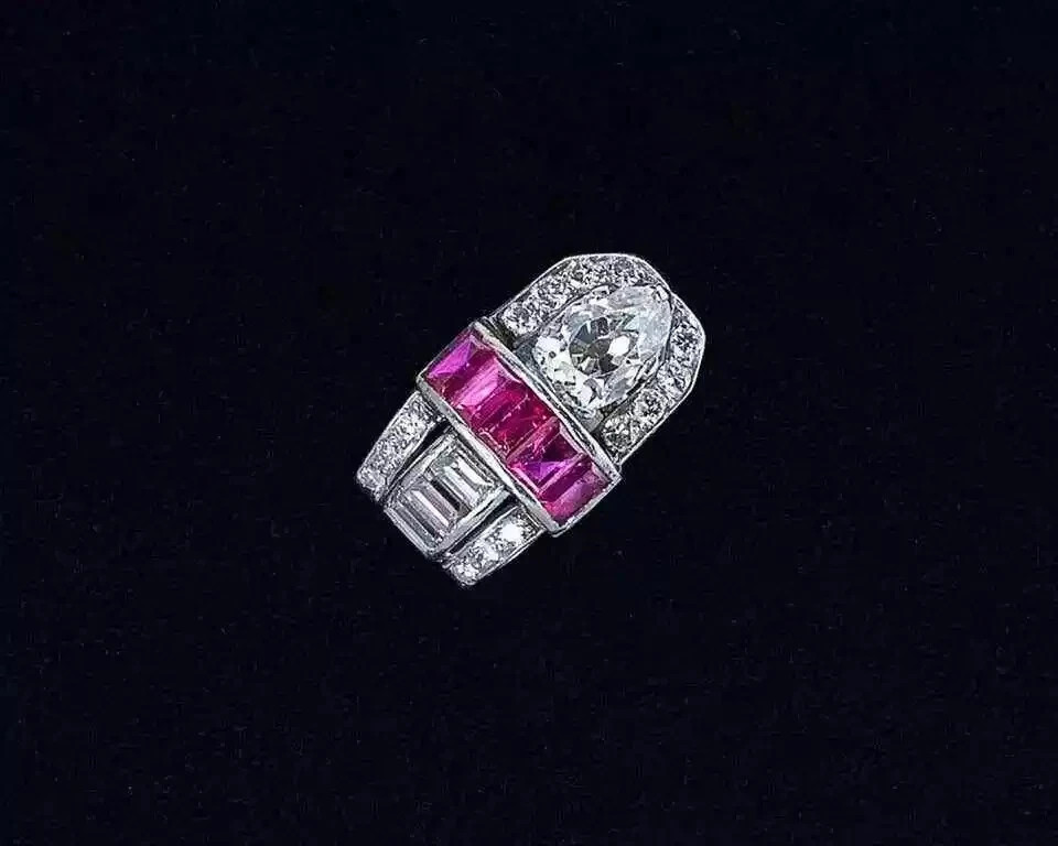 Art Deco Style Lab Created Ruby & Diamond Engagement Gift 14K White Gold FN Ring