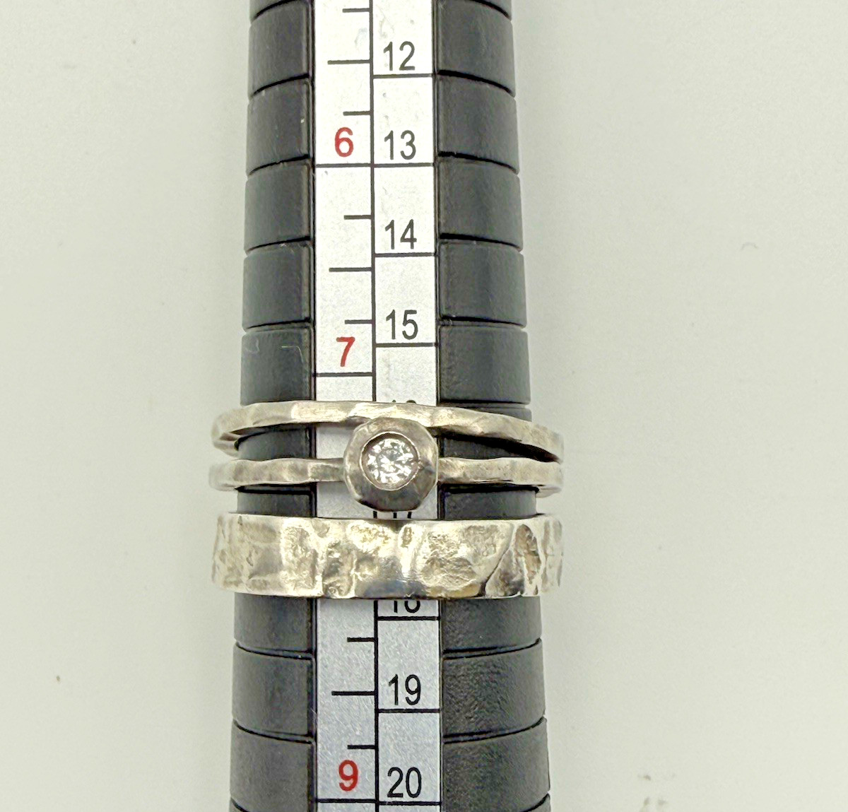 Silpada 925 Sterling Silver Stackable Ring Set Hammered CZ Size 8 Vintage
